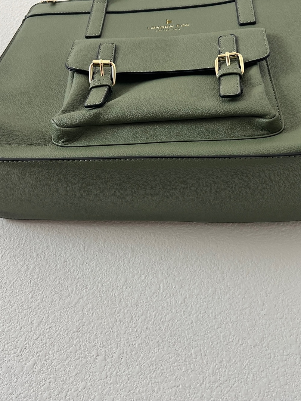London Fog Olive Green Work Tote Bag | Dark Academia Office Bag - Picture 4 of 7